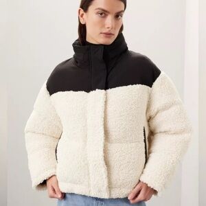 Maje Quilted Teddy Fleece Hooded Jacket Sz 0